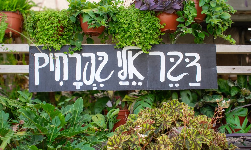 שלט במשתלה: דבר אלי בפרחים